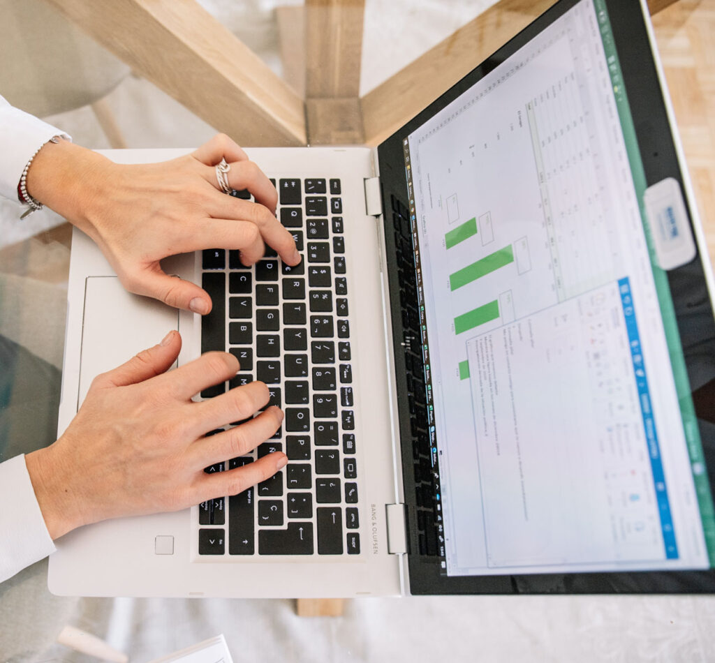 working with charts on laptop